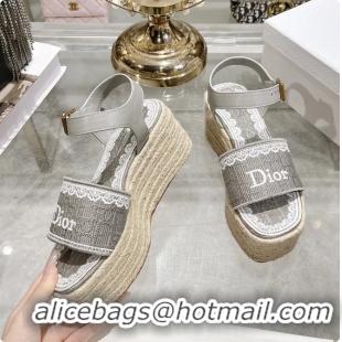 Good Product Dior Dentelle Wedge Sandal Gray Dior Oblique Embroidered Cotton and White Lace 6062807