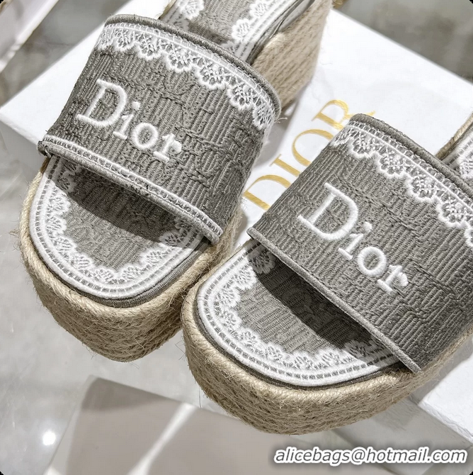 Good Product Dior Dentelle Wedge Sandal Gray Dior Oblique Embroidered Cotton and White Lace 6062807