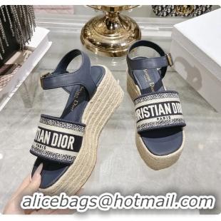 Trendy Design Dior Dway Wedge Sandal Navy Blue Calfskin and Dior Oblique Embroidered Cotton 6062807