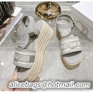Charming Dior Dway Wedge Sandal Light Gray Calfskin and Dior Oblique Embroidered Cotton 6062807
