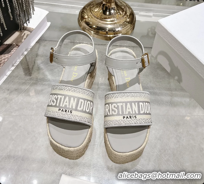 Charming Dior Dway Wedge Sandal Light Gray Calfskin and Dior Oblique Embroidered Cotton 6062807