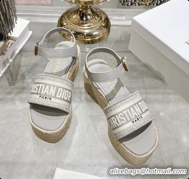 Charming Dior Dway Wedge Sandal Light Gray Calfskin and Dior Oblique Embroidered Cotton 6062807