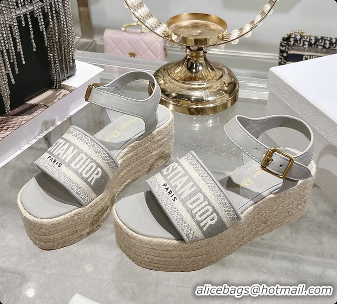 Charming Dior Dway Wedge Sandal Light Gray Calfskin and Dior Oblique Embroidered Cotton 6062807