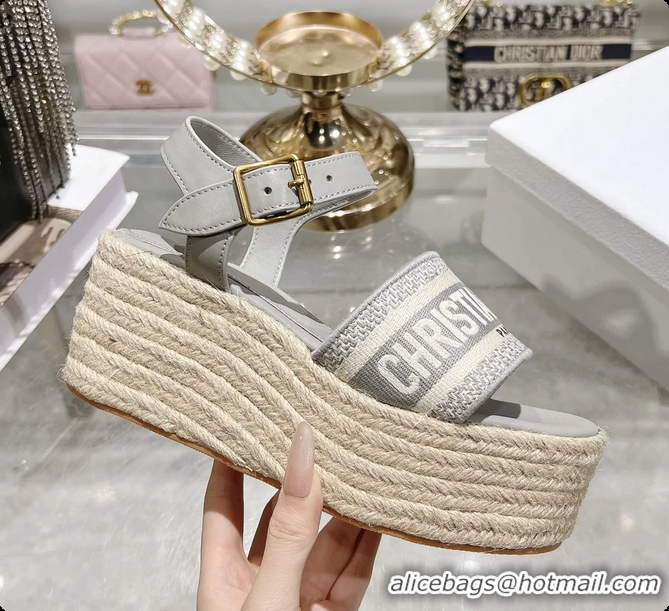 Charming Dior Dway Wedge Sandal Light Gray Calfskin and Dior Oblique Embroidered Cotton 6062807