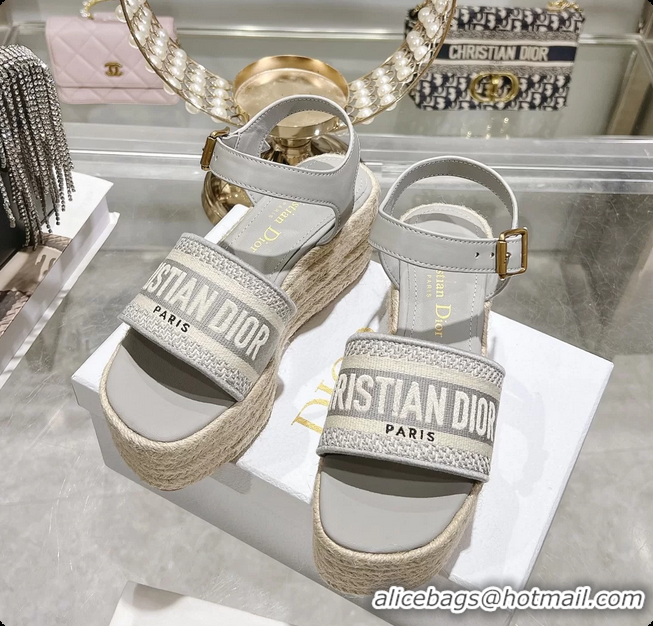 Charming Dior Dway Wedge Sandal Light Gray Calfskin and Dior Oblique Embroidered Cotton 6062807