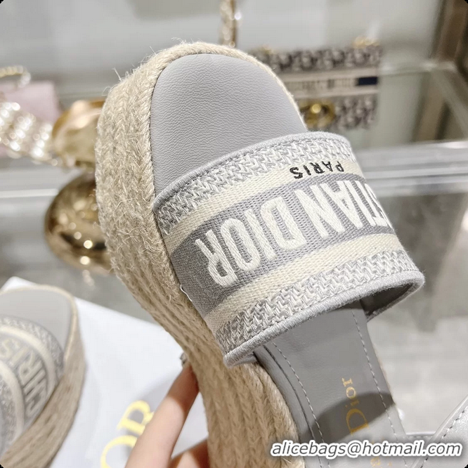 Charming Dior Dway Wedge Sandal Light Gray Calfskin and Dior Oblique Embroidered Cotton 6062807