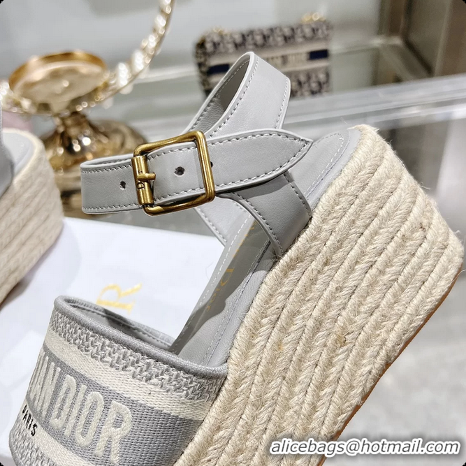Charming Dior Dway Wedge Sandal Light Gray Calfskin and Dior Oblique Embroidered Cotton 6062807