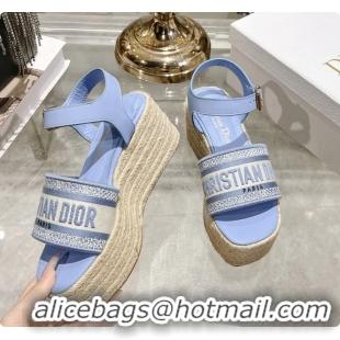 Hot Style Dior Dway Wedge Sandal Light Blue Calfskin and Dior Oblique Embroidered Cotton 6062807