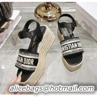 Perfect Dior Dway Wedge Sandal Black Calfskin and Dior Oblique Embroidered Cotton 6062807