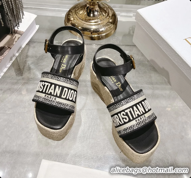 Perfect Dior Dway Wedge Sandal Black Calfskin and Dior Oblique Embroidered Cotton 6062807