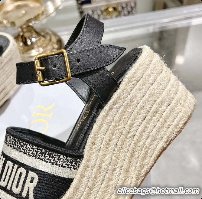 Perfect Dior Dway Wedge Sandal Black Calfskin and Dior Oblique Embroidered Cotton 6062807