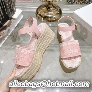 Pretty Style Dior Dentelle Wedge Sandal Light Pink Dior Oblique Embroidered Cotton and White Lace 6062807