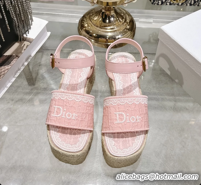 Pretty Style Dior Dentelle Wedge Sandal Light Pink Dior Oblique Embroidered Cotton and White Lace 6062807