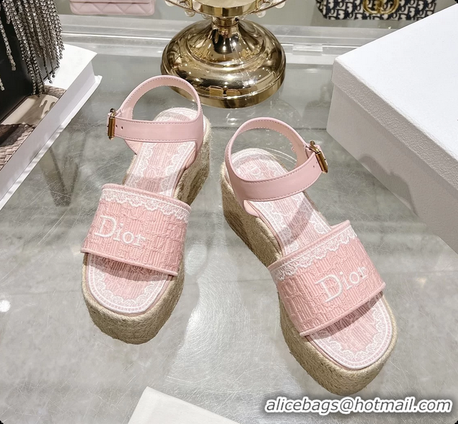 Pretty Style Dior Dentelle Wedge Sandal Light Pink Dior Oblique Embroidered Cotton and White Lace 6062807