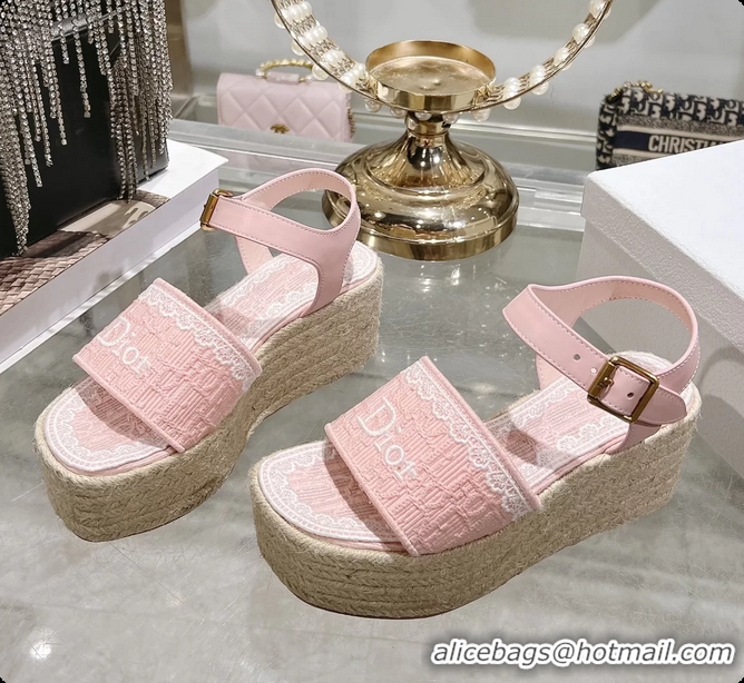 Pretty Style Dior Dentelle Wedge Sandal Light Pink Dior Oblique Embroidered Cotton and White Lace 6062807
