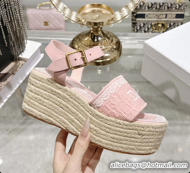 Pretty Style Dior Dentelle Wedge Sandal Light Pink Dior Oblique Embroidered Cotton and White Lace 6062807