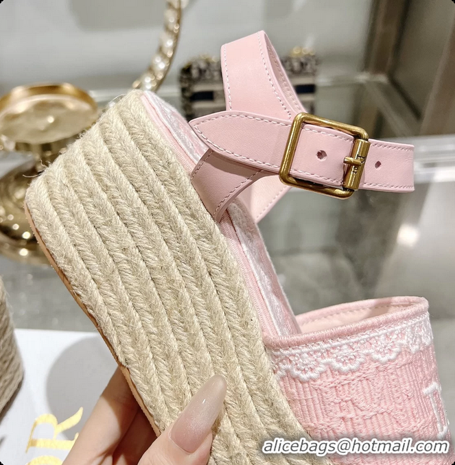 Pretty Style Dior Dentelle Wedge Sandal Light Pink Dior Oblique Embroidered Cotton and White Lace 6062807