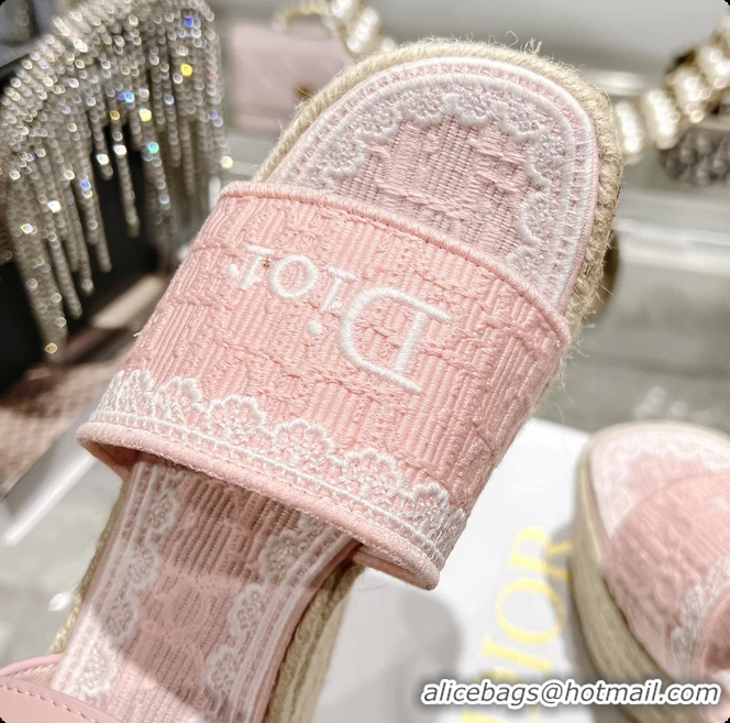 Pretty Style Dior Dentelle Wedge Sandal Light Pink Dior Oblique Embroidered Cotton and White Lace 6062807