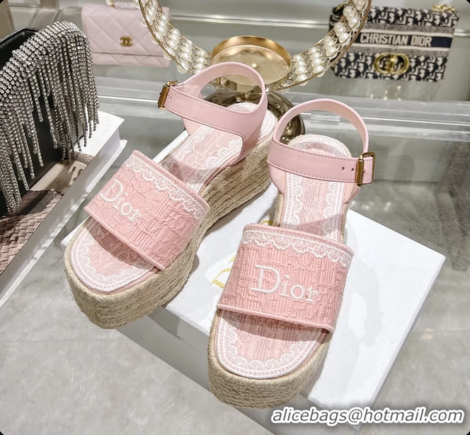 Pretty Style Dior Dentelle Wedge Sandal Light Pink Dior Oblique Embroidered Cotton and White Lace 6062807