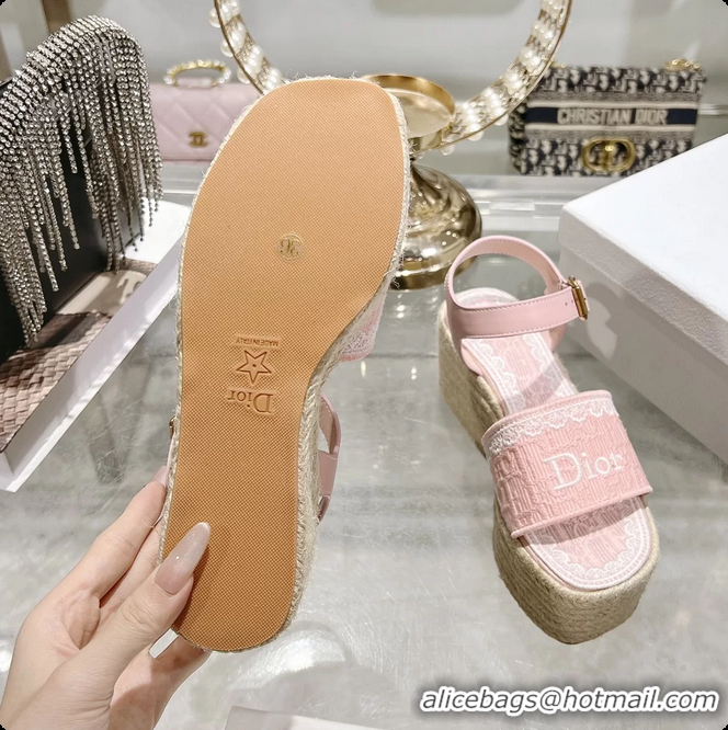 Pretty Style Dior Dentelle Wedge Sandal Light Pink Dior Oblique Embroidered Cotton and White Lace 6062807