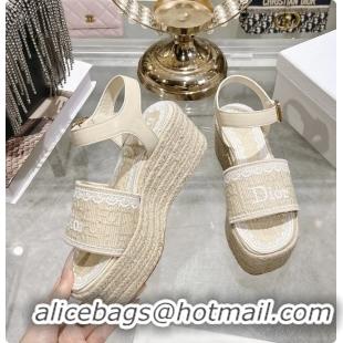 Grade Dior Dentelle Wedge Sandal Light Beige Dior Oblique Embroidered Cotton and White Lace 6062807