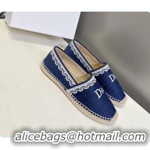 Luxurious Dior Granville Espadrille Flats Navy Blue Dior Oblique Embroidered Cotton 6063001