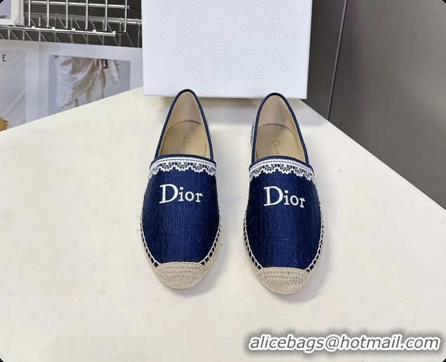 Luxurious Dior Granville Espadrille Flats Navy Blue Dior Oblique Embroidered Cotton 6063001