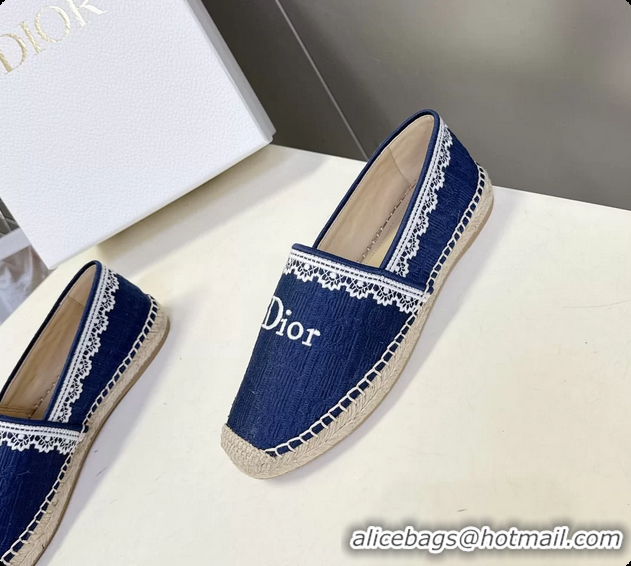 Luxurious Dior Granville Espadrille Flats Navy Blue Dior Oblique Embroidered Cotton 6063001