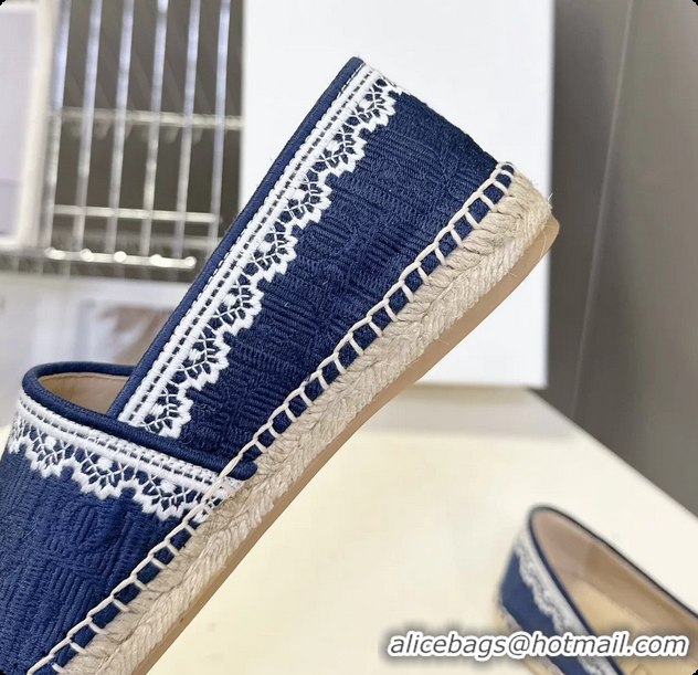 Luxurious Dior Granville Espadrille Flats Navy Blue Dior Oblique Embroidered Cotton 6063001