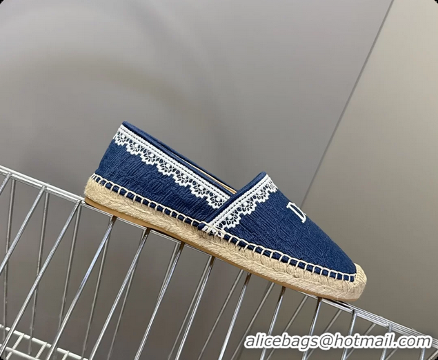 Luxurious Dior Granville Espadrille Flats Navy Blue Dior Oblique Embroidered Cotton 6063001