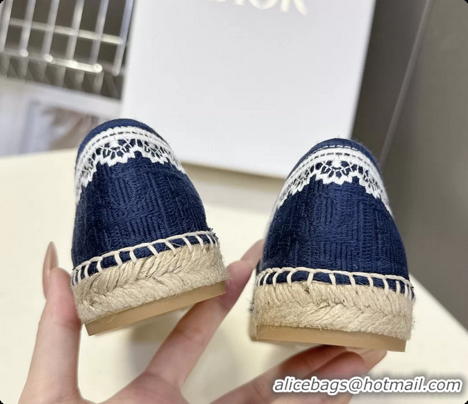 Luxurious Dior Granville Espadrille Flats Navy Blue Dior Oblique Embroidered Cotton 6063001