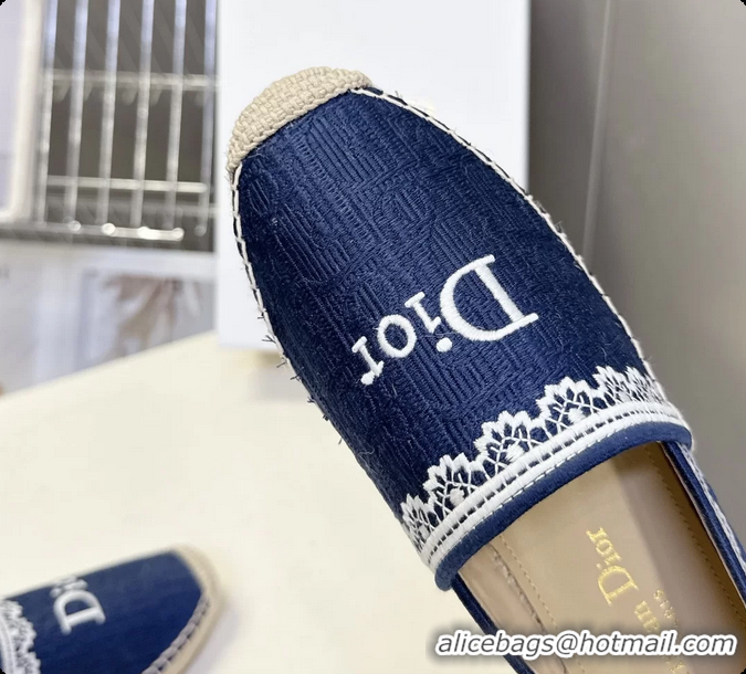 Luxurious Dior Granville Espadrille Flats Navy Blue Dior Oblique Embroidered Cotton 6063001