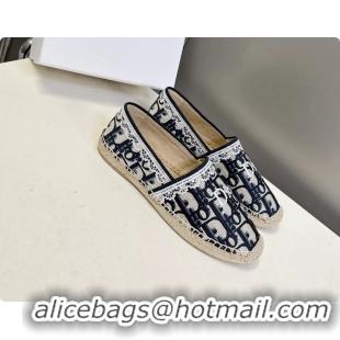 Good Looking Dior Granville Espadrille Flats Deep Blue Dior Oblique Embroidered Cotton 6063001