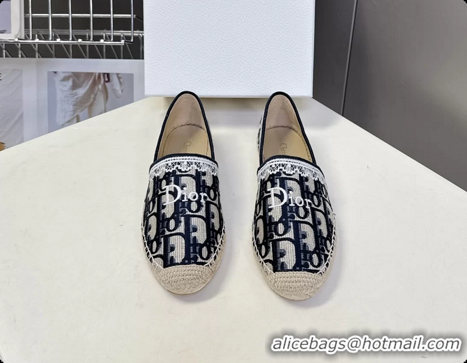 Good Looking Dior Granville Espadrille Flats Deep Blue Dior Oblique Embroidered Cotton 6063001
