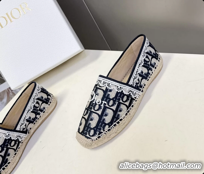 Good Looking Dior Granville Espadrille Flats Deep Blue Dior Oblique Embroidered Cotton 6063001
