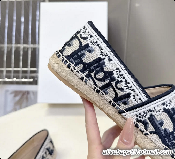 Good Looking Dior Granville Espadrille Flats Deep Blue Dior Oblique Embroidered Cotton 6063001