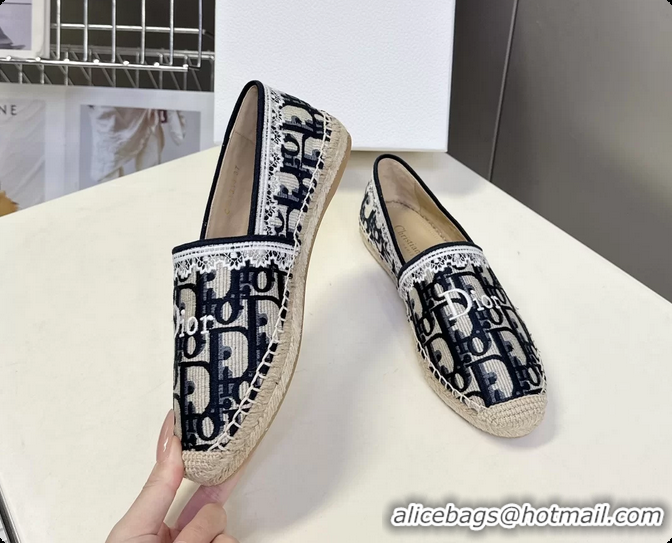 Good Looking Dior Granville Espadrille Flats Deep Blue Dior Oblique Embroidered Cotton 6063001