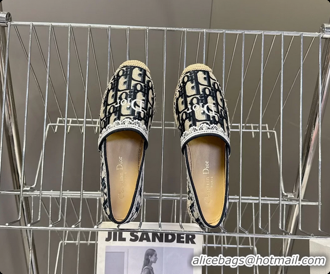 Good Looking Dior Granville Espadrille Flats Deep Blue Dior Oblique Embroidered Cotton 6063001
