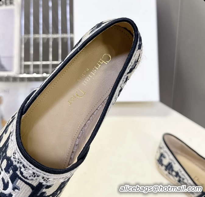 Good Looking Dior Granville Espadrille Flats Deep Blue Dior Oblique Embroidered Cotton 6063001