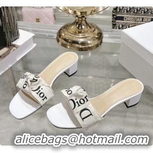 Best Product Dior Jadior Heeled Slides Sandals White Embroidered Cotton 40MM 6063002