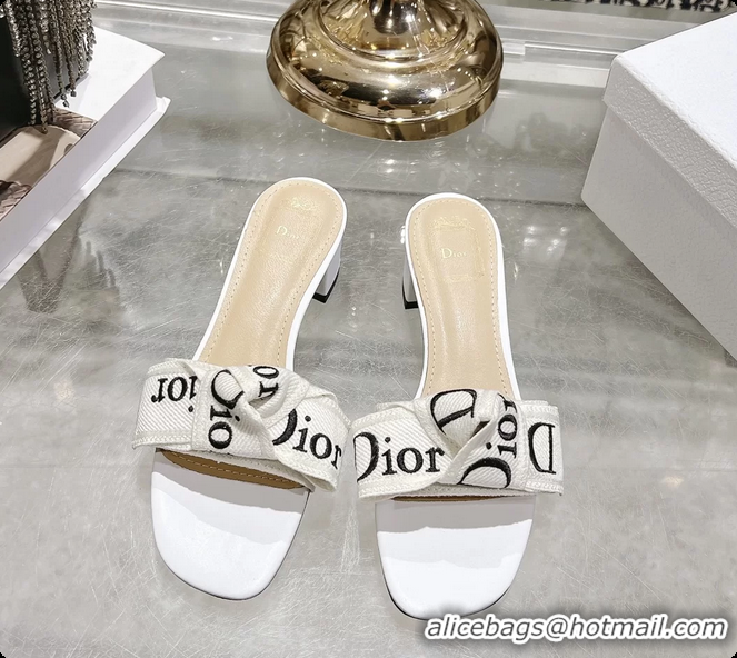 Best Product Dior Jadior Heeled Slides Sandals White Embroidered Cotton 40MM 6063002