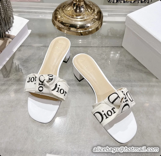 Best Product Dior Jadior Heeled Slides Sandals White Embroidered Cotton 40MM 6063002