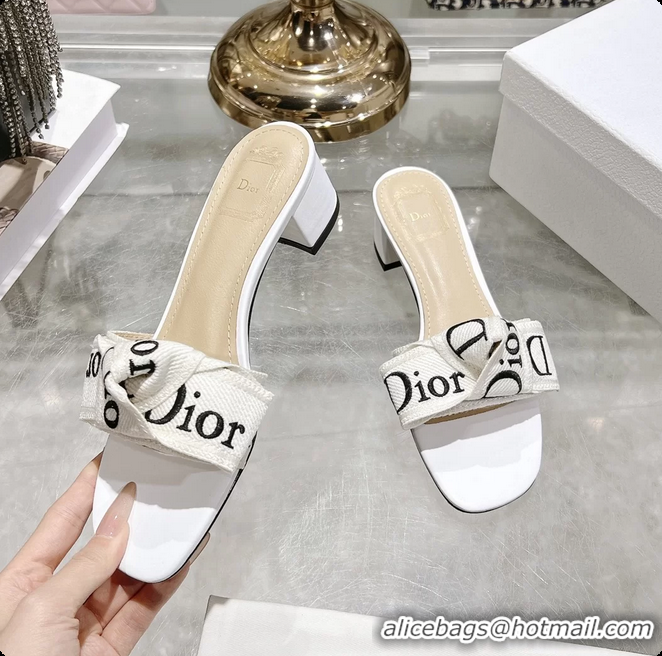 Best Product Dior Jadior Heeled Slides Sandals White Embroidered Cotton 40MM 6063002