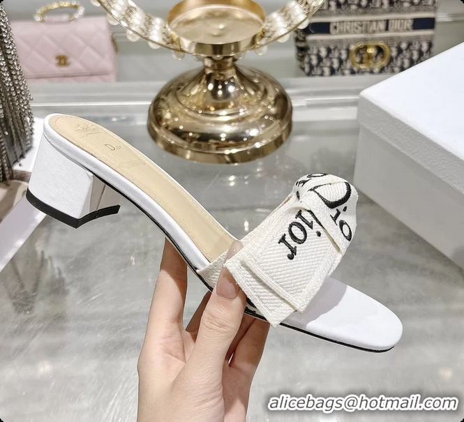 Best Product Dior Jadior Heeled Slides Sandals White Embroidered Cotton 40MM 6063002