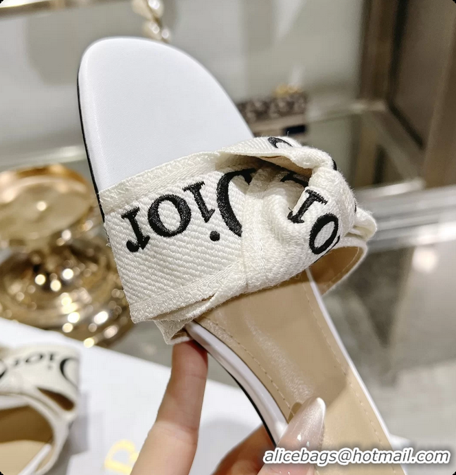 Best Product Dior Jadior Heeled Slides Sandals White Embroidered Cotton 40MM 6063002