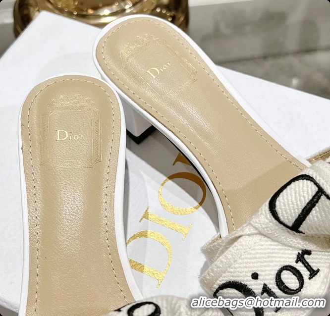 Best Product Dior Jadior Heeled Slides Sandals White Embroidered Cotton 40MM 6063002