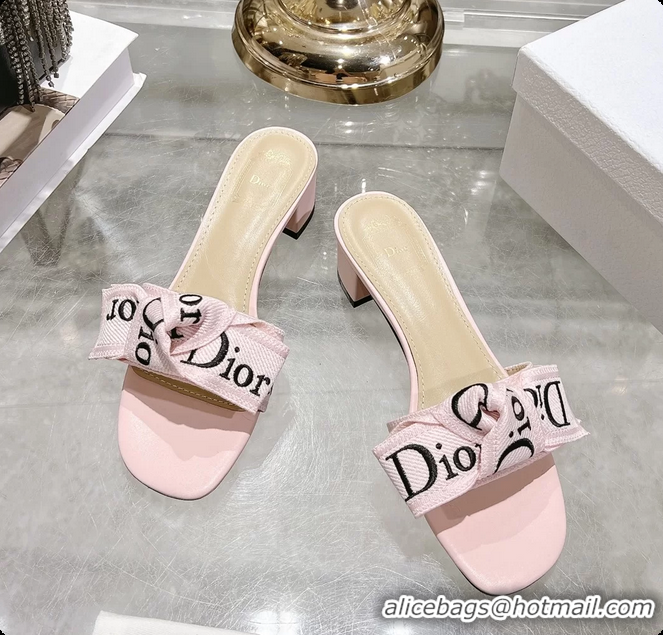 Unique Style Dior Jadior Heeled Slides Sandals Pink Embroidered Cotton 40MM 6063002