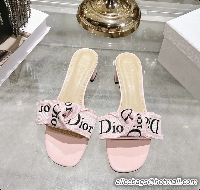 Unique Style Dior Jadior Heeled Slides Sandals Pink Embroidered Cotton 40MM 6063002