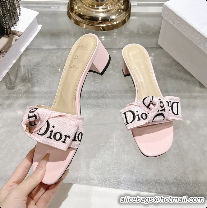 Unique Style Dior Jadior Heeled Slides Sandals Pink Embroidered Cotton 40MM 6063002