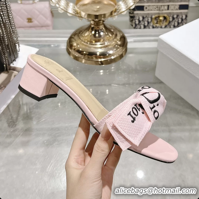 Unique Style Dior Jadior Heeled Slides Sandals Pink Embroidered Cotton 40MM 6063002